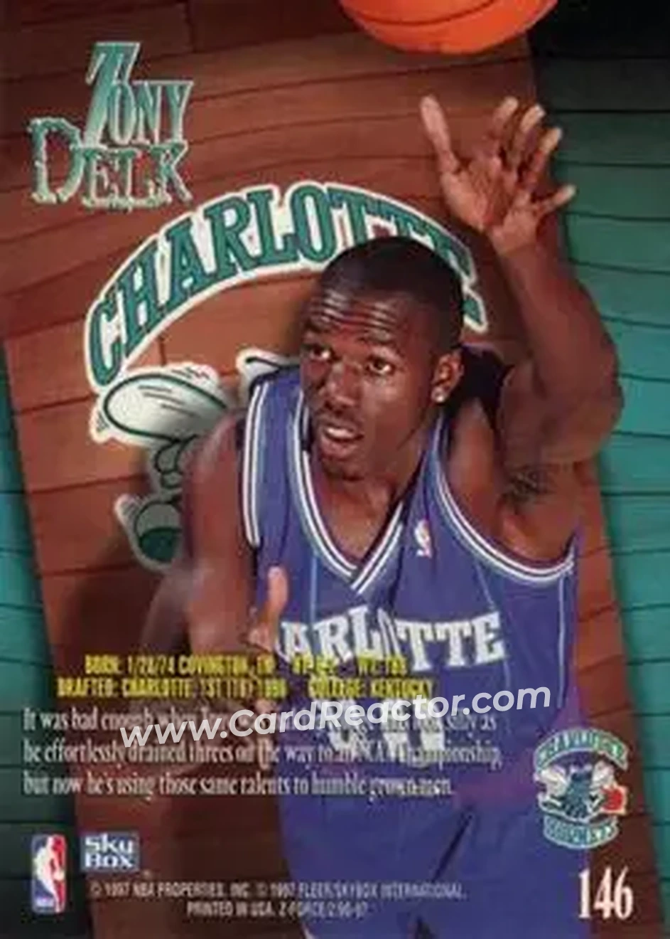 1996-97 SkyBox Z-Force #146 - Tony Delk - Charlotte Hornets - Back