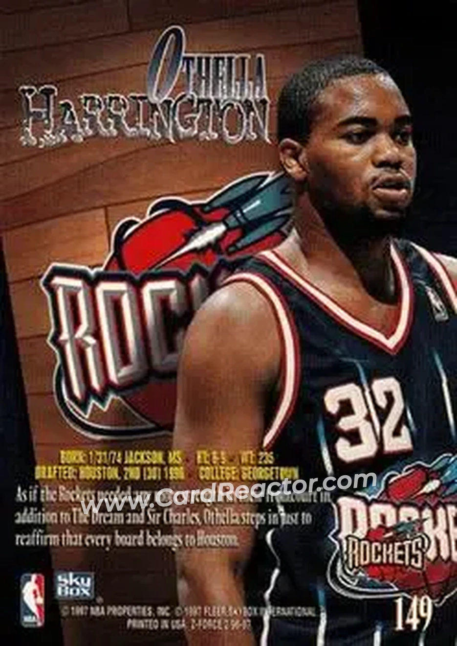 1996-97 SkyBox Z-Force #149 - Othella Harrington - Houston Rockets - Back
