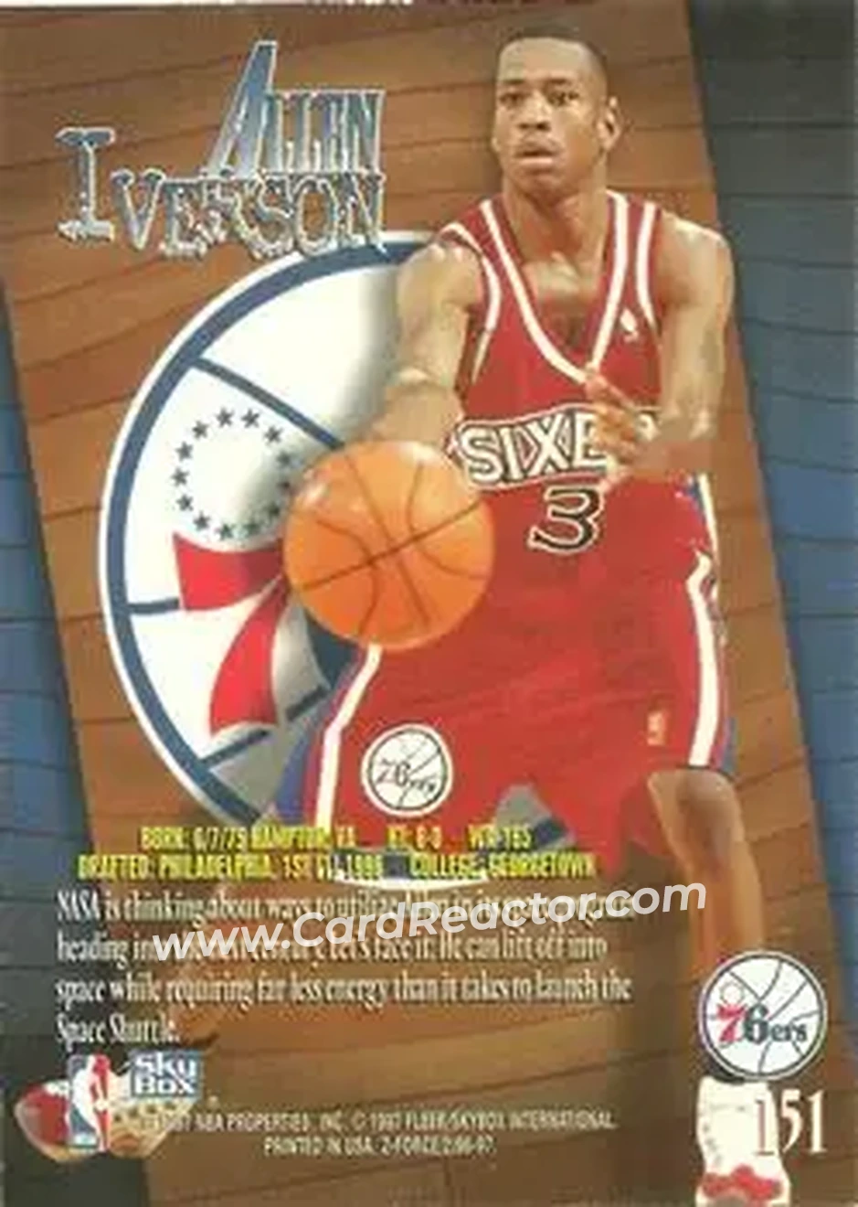 1996-97 SkyBox Z-Force #151 - Allen Iverson - Philadelphia 76ers - Back