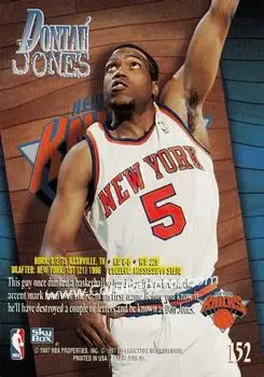1996-97 SkyBox Z-Force #152 - Dontae' Jones - New York Knicks - Back