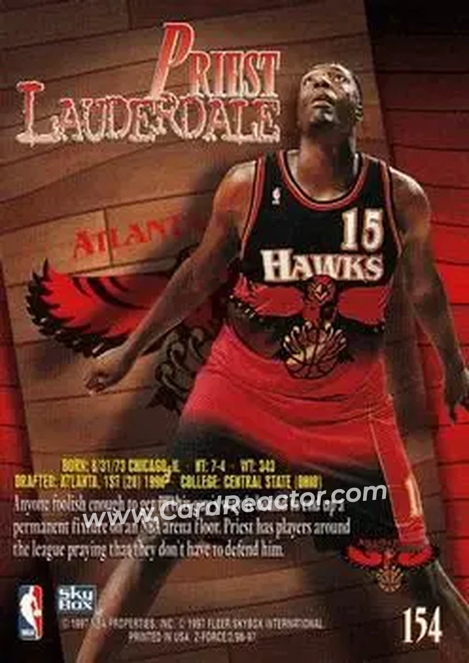 1996-97 SkyBox Z-Force #154 - Priest Lauderdale - Atlanta Hawks - Back