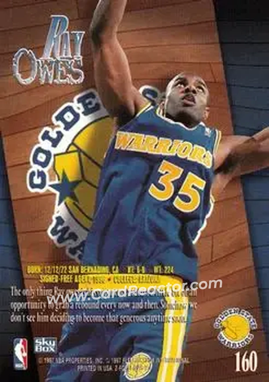 1996-97 SkyBox Z-Force #160 - Ray Owes - Golden State Warriors - Back