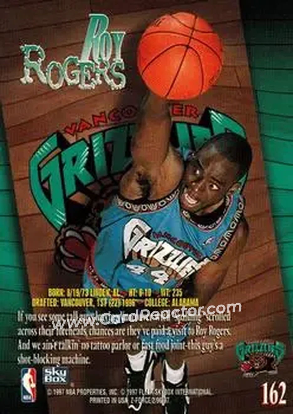 1996-97 SkyBox Z-Force #162 - Roy Rogers - Vancouver Grizzlies - Back