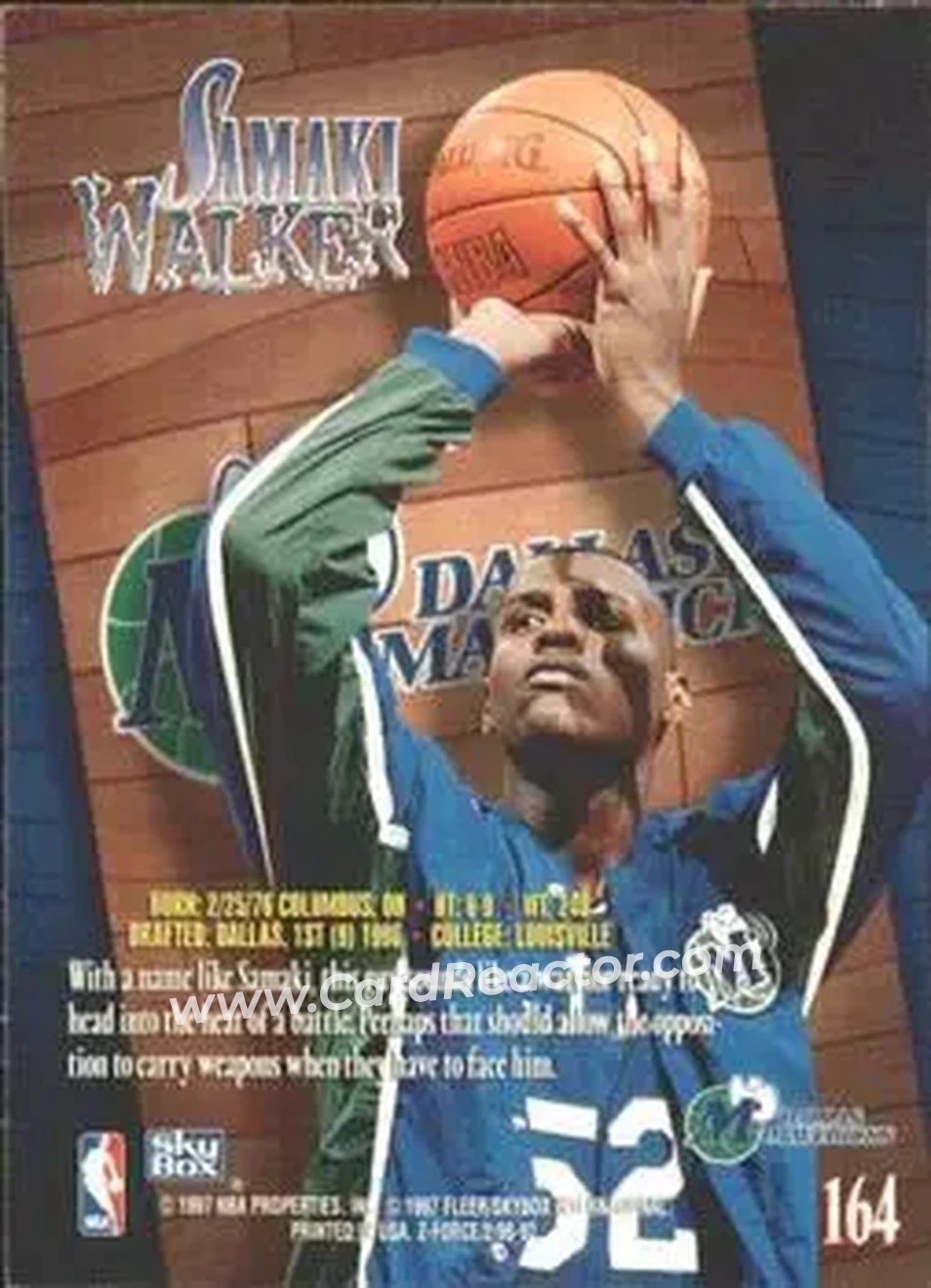 1996-97 SkyBox Z-Force #164 - Samaki Walker - Dallas Mavericks - Back