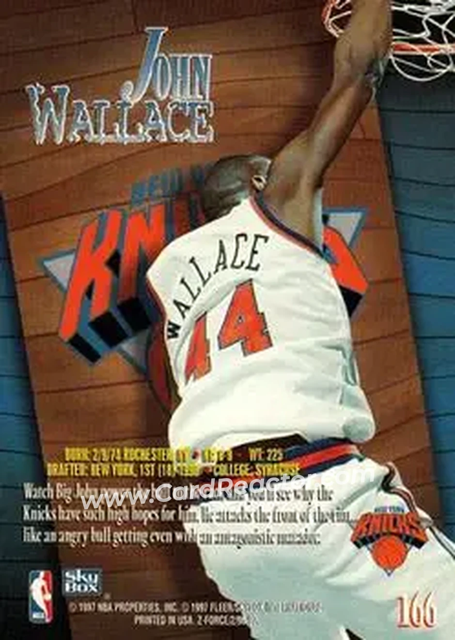 1996-97 SkyBox Z-Force #166 - John Wallace - New York Knicks - Back 1996-97 SkyBox Z-Force #166 - John Wallace - New York Knicks - Back