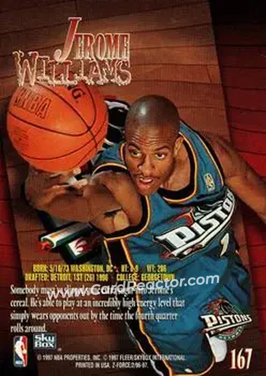 1996-97 SkyBox Z-Force #167 - Jerome Williams - Detroit Pistons - Back