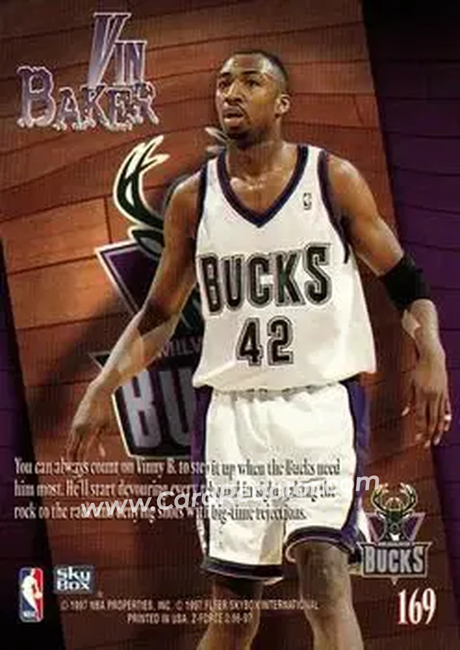 1996-97 SkyBox Z-Force #169 - Vin Baker - Milwaukee Bucks - Back