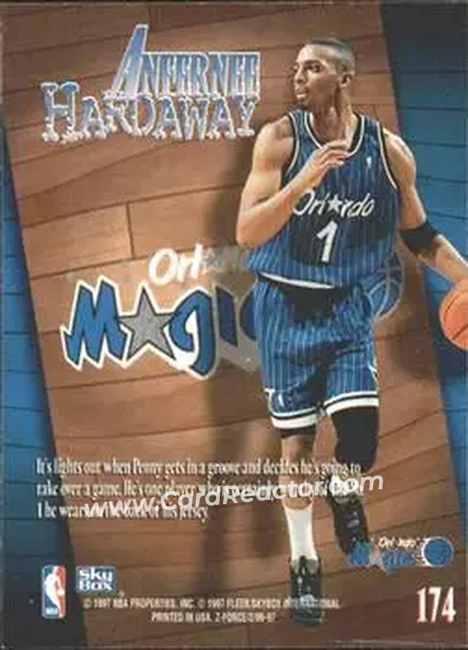 1996-97 SkyBox Z-Force #174 - Anfernee Hardaway - Orlando Magic - Back