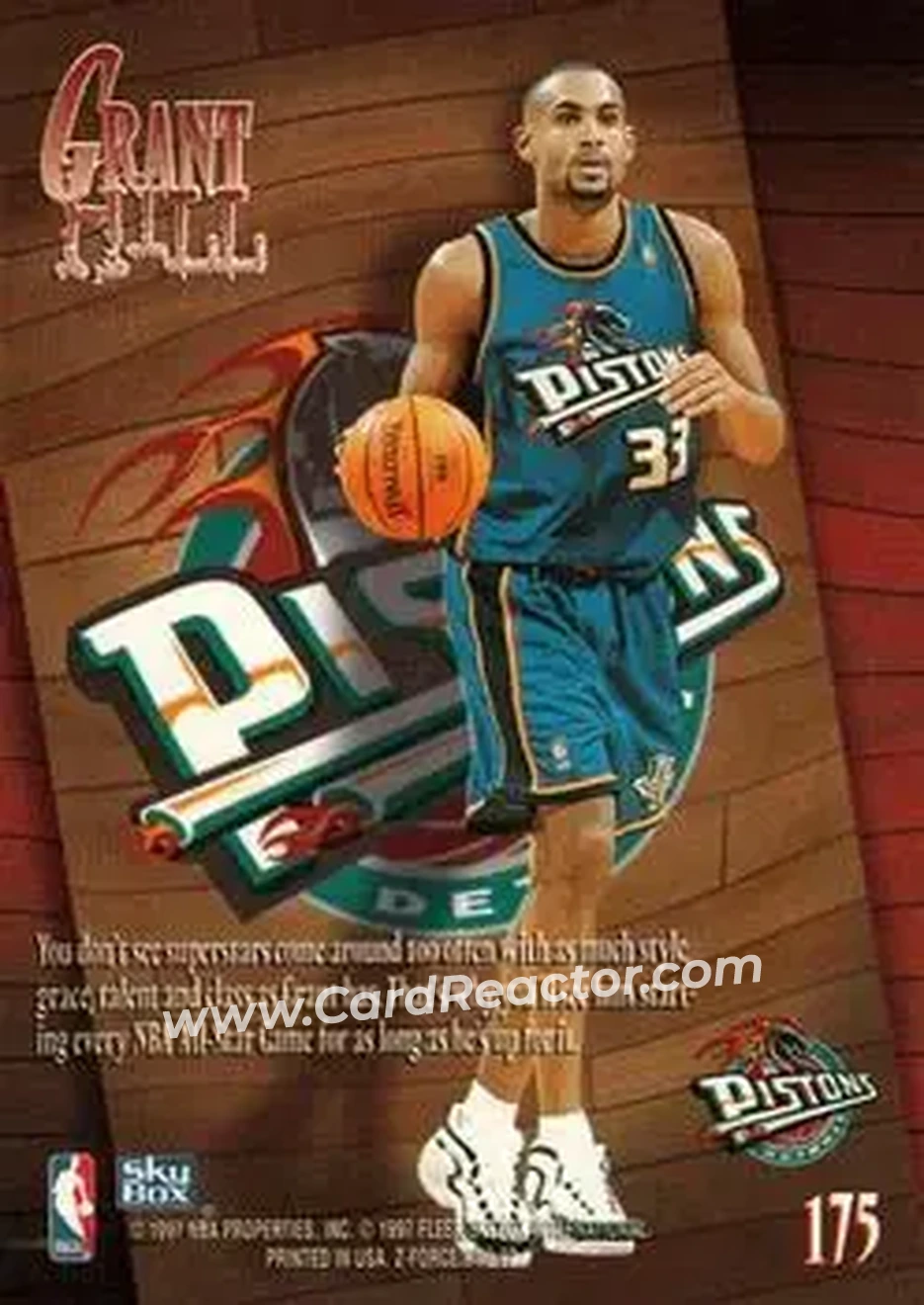 1996-97 SkyBox Z-Force #175 - Grant Hill - Detroit Pistons - Back