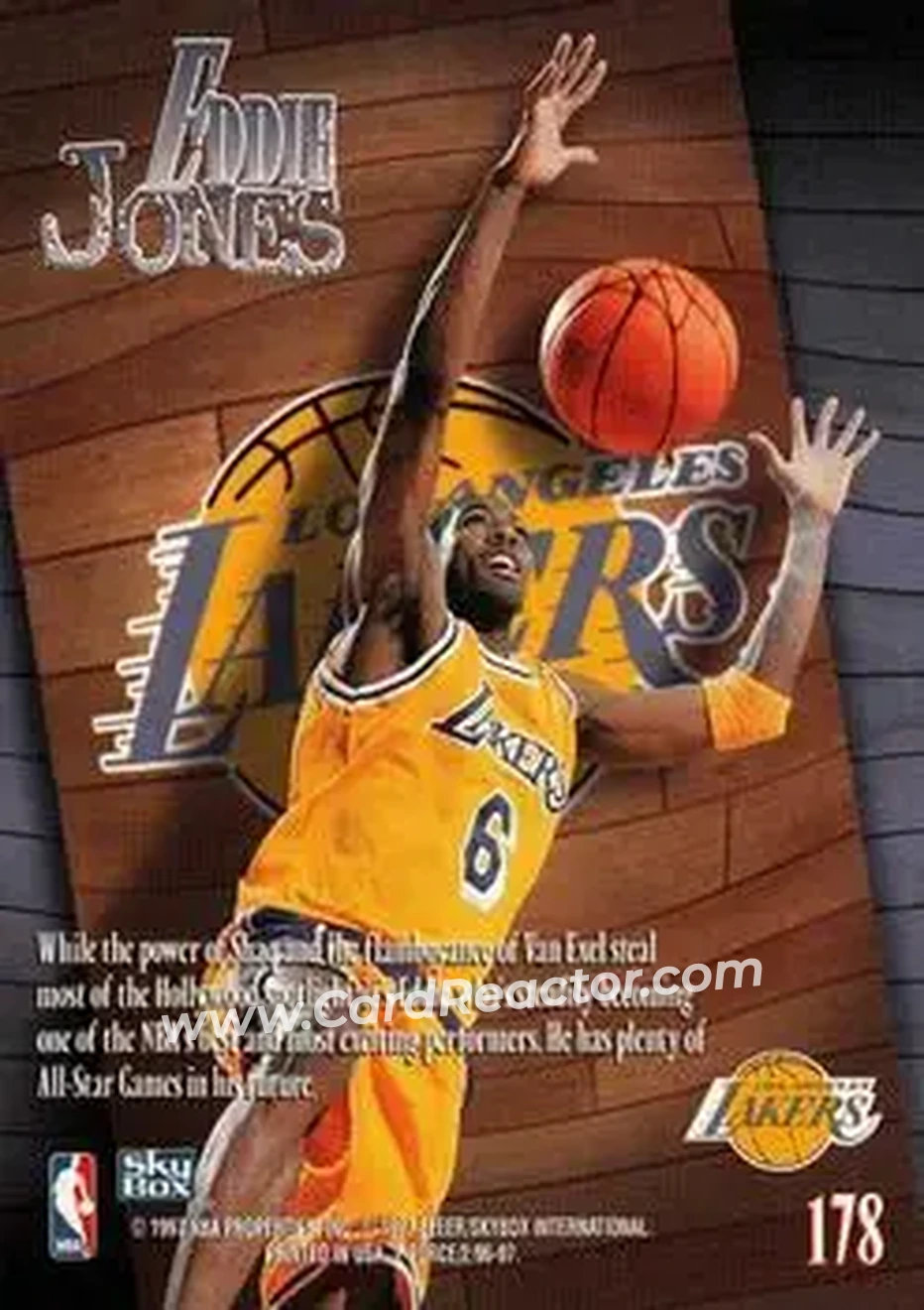 1996-97 SkyBox Z-Force #178 - Eddie Jones - Los Angeles Lakers - Back