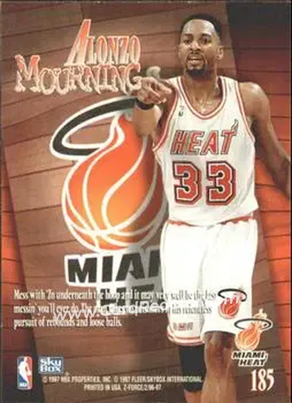 1996-97 SkyBox Z-Force #185 - Alonzo Mourning - Miami Heat - Back