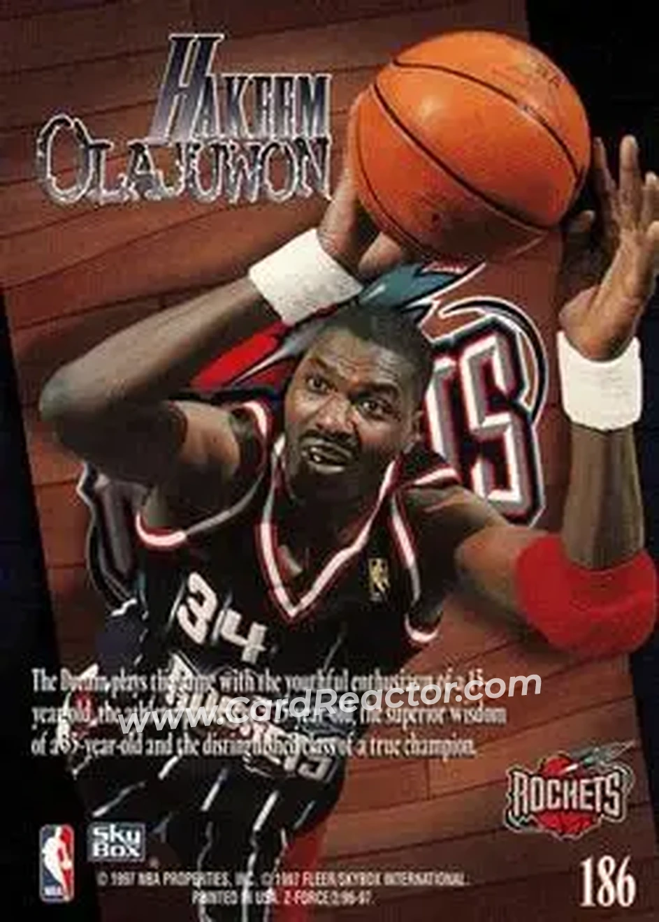 1996-97 SkyBox Z-Force #186 - Hakeem Olajuwon - Houston Rockets - Back