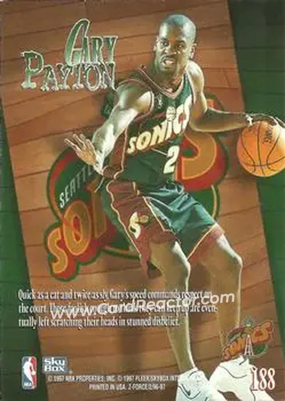 1996-97 SkyBox Z-Force #188 - Gary Payton - Seattle SuperSonics - Back