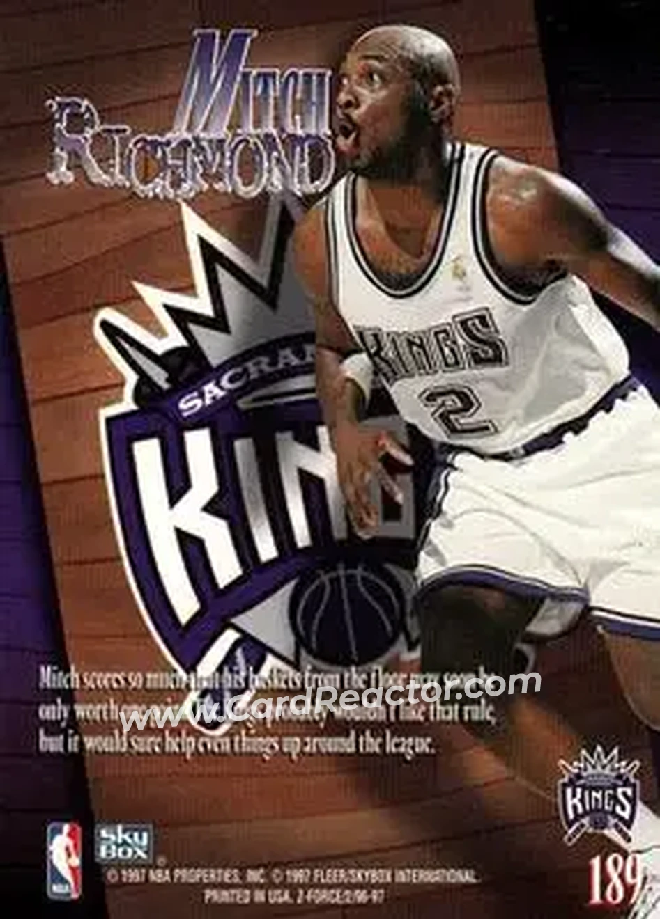 1996-97 SkyBox Z-Force #189 - Mitch Richmond - Sacramento Kings - Back