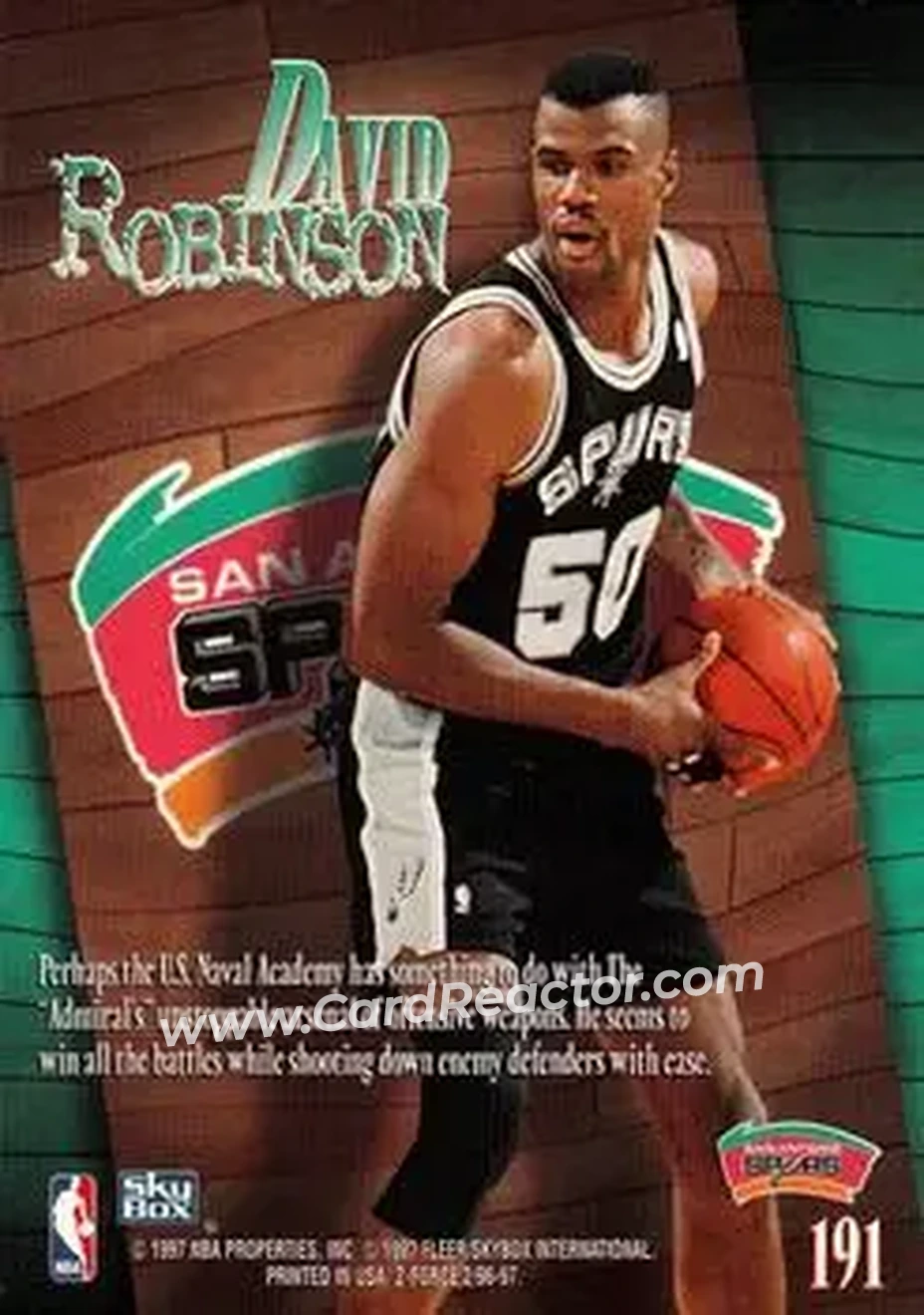 1996-97 SkyBox Z-Force #191 - David Robinson - San Antonio Spurs - Back