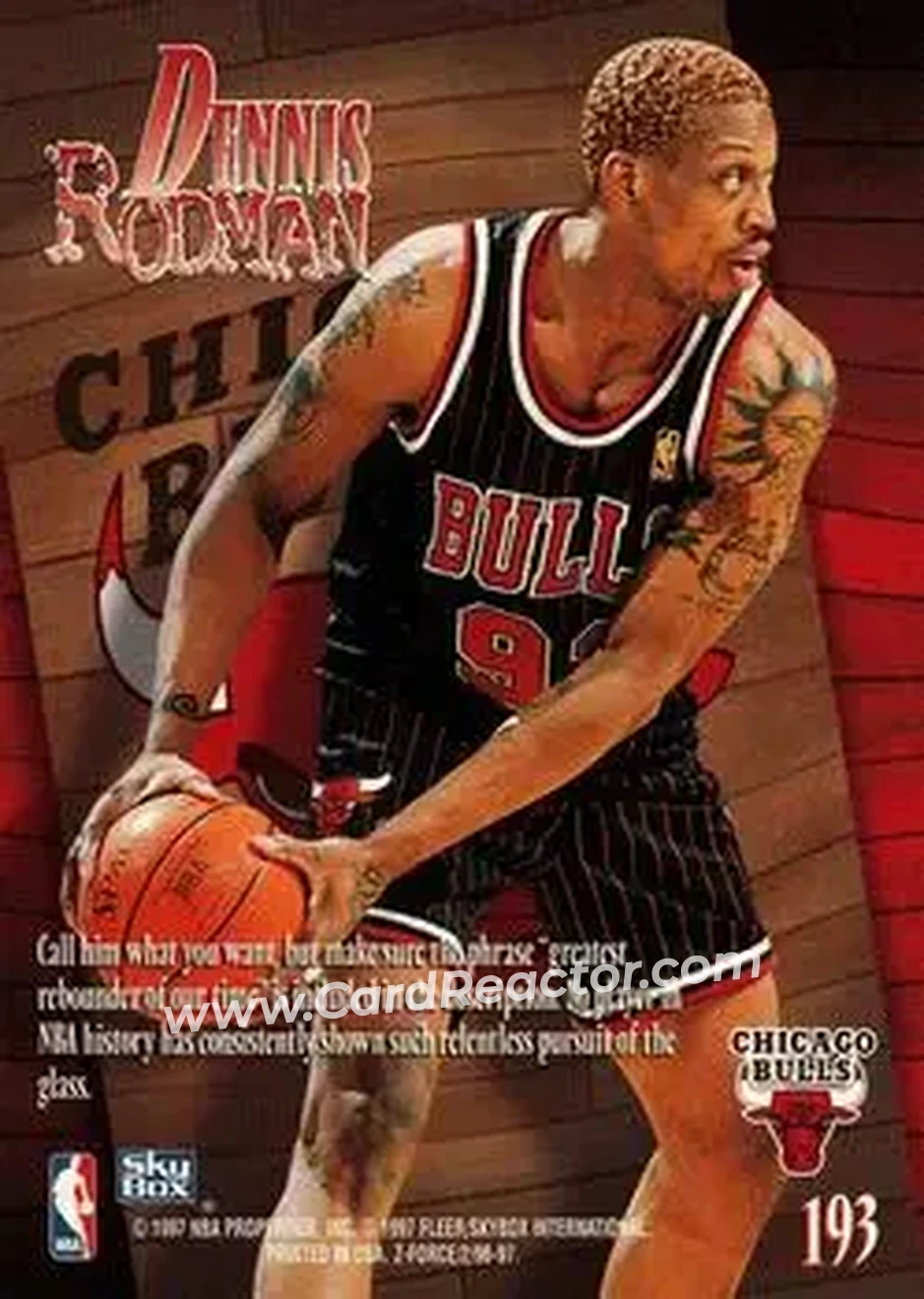 1996-97 SkyBox Z-Force #193 - Dennis Rodman - Chicago Bulls - Back