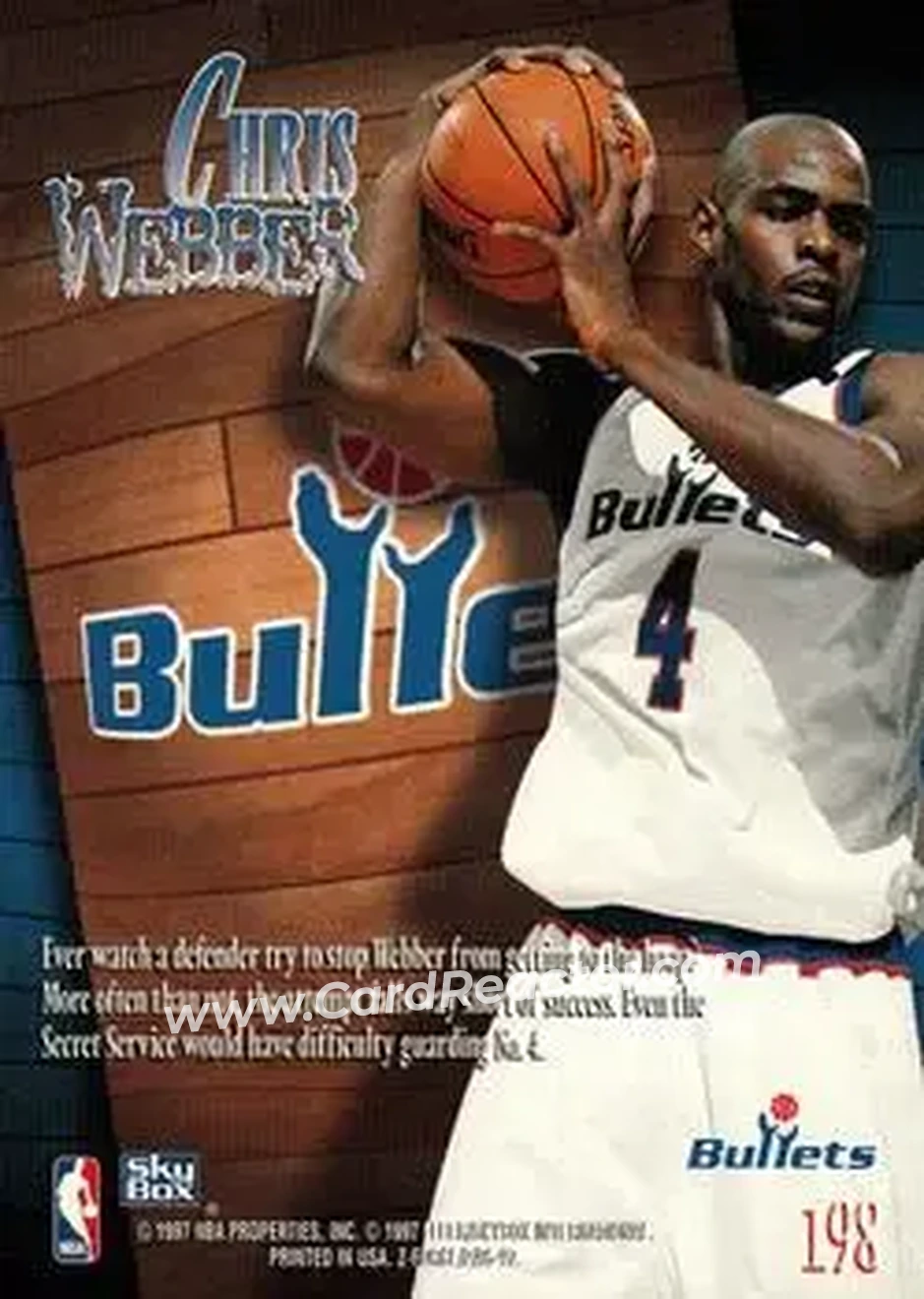 1996-97 SkyBox Z-Force #198 - Chris Webber - Washington Bullets - Back