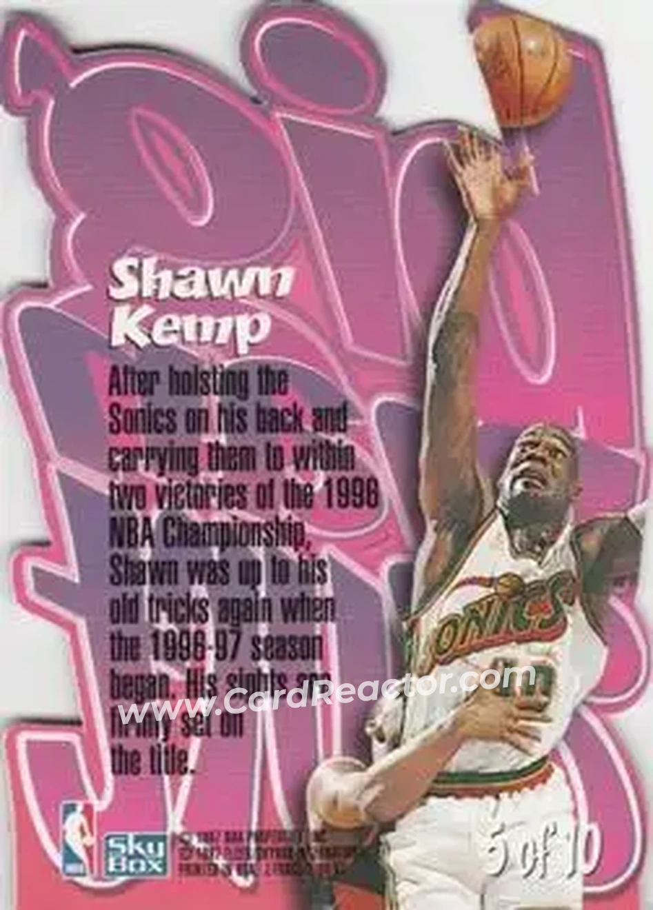 1996-97 SkyBox Z-Force - Big Man on Court (BMOC) #5 - Shawn Kemp - Seattle SuperSonics - Back