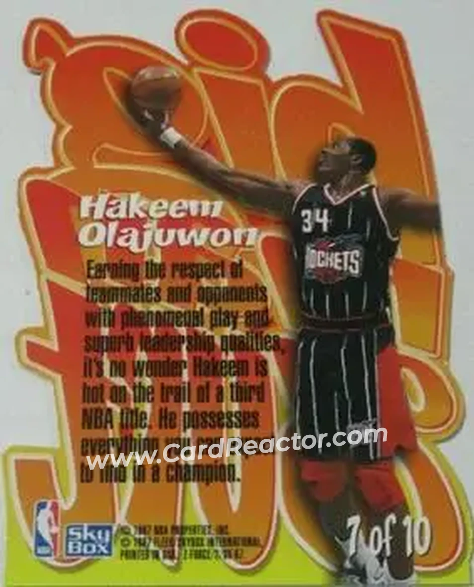 1996-97 SkyBox Z-Force - Big Man on Court (BMOC) #7 - Hakeem Olajuwon - Houston Rockets - Back