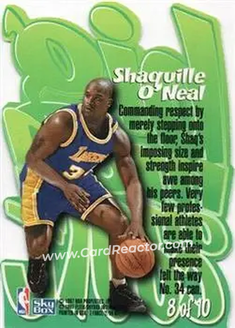 1996-97 SkyBox Z-Force - Big Man on Court (BMOC) #8 - Shaquille O'Neal - Los Angeles Lakers - Back