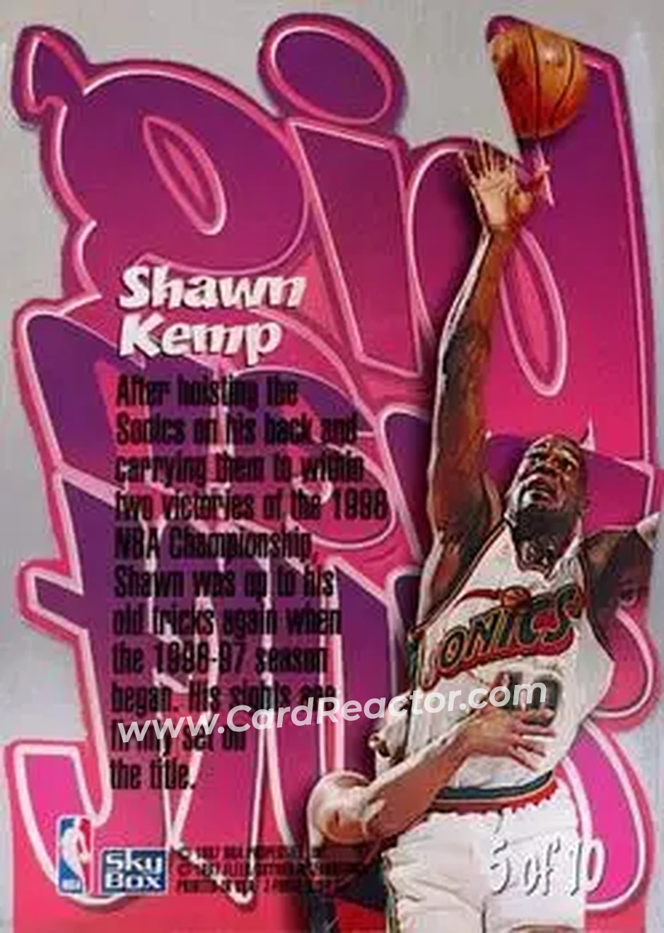 1996-97 SkyBox Z-Force - Big Man on Court (BMOC) Zpeat #5 - Shawn Kemp - Seattle SuperSonics - Back