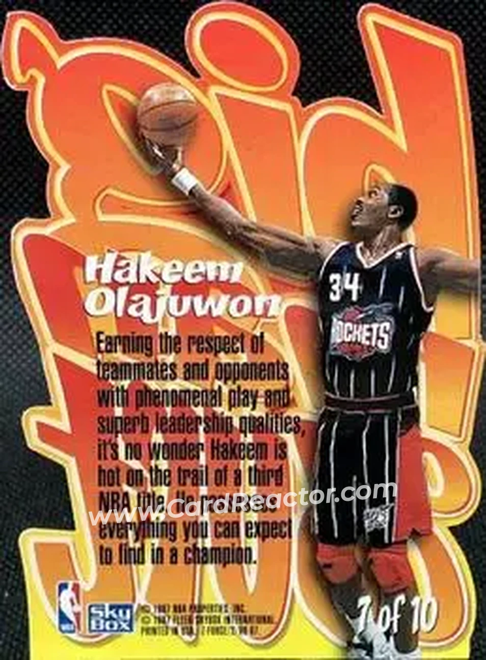 1996-97 SkyBox Z-Force - Big Man on Court (BMOC) Zpeat #7 - Hakeem Olajuwon - Houston Rockets - Back