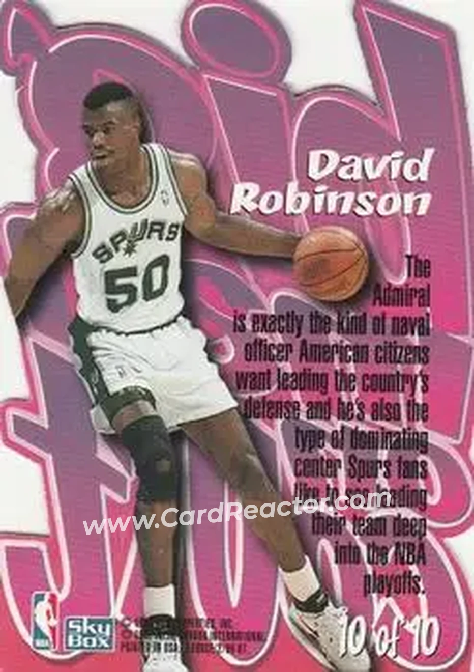 1996-97 SkyBox Z-Force - Big Man on Court (BMOC) Zpeat #10 - David Robinson - San Antonio Spurs - Back