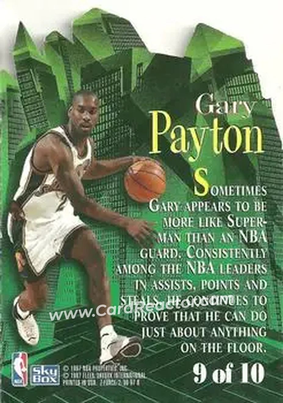 1996-97 SkyBox Z-Force - Little Big Men #9 - Gary Payton - Seattle SuperSonics - Back 1996-97 SkyBox Z-Force - Little Big Men #9 - Gary Payton - Seattle SuperSonics - Back