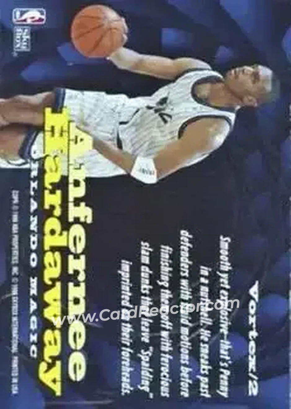 1996-97 SkyBox Z-Force - Vortex #Vortex/2 - Anfernee Hardaway - Orlando Magic - Back 1996-97 SkyBox Z-Force - Vortex #Vortex/2 - Anfernee Hardaway - Orlando Magic - Back