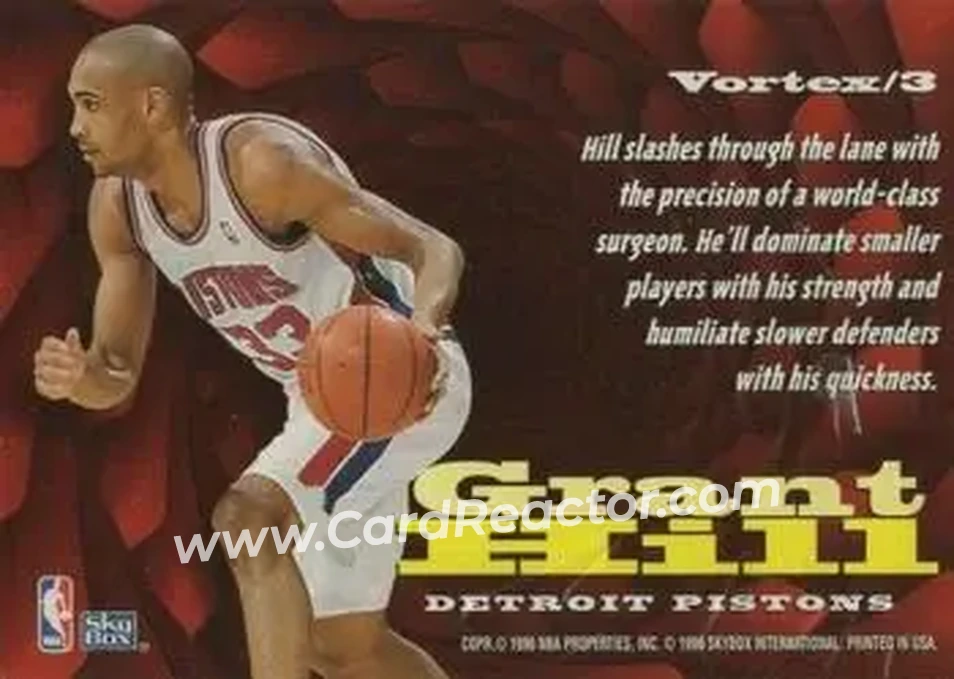 1996-97 SkyBox Z-Force - Vortex #Vortex/3 - Grant Hill - Detroit Pistons - Back 1996-97 SkyBox Z-Force - Vortex #Vortex/3 - Grant Hill - Detroit Pistons - Back