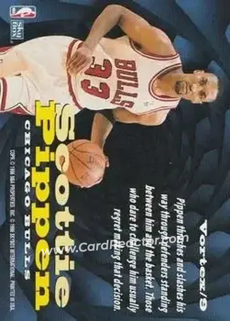 1996-97 SkyBox Z-Force - Vortex #Vortex/9 - Scottie Pippen - Chicago Bulls - Back 1996-97 SkyBox Z-Force - Vortex #Vortex/9 - Scottie Pippen - Chicago Bulls - Back