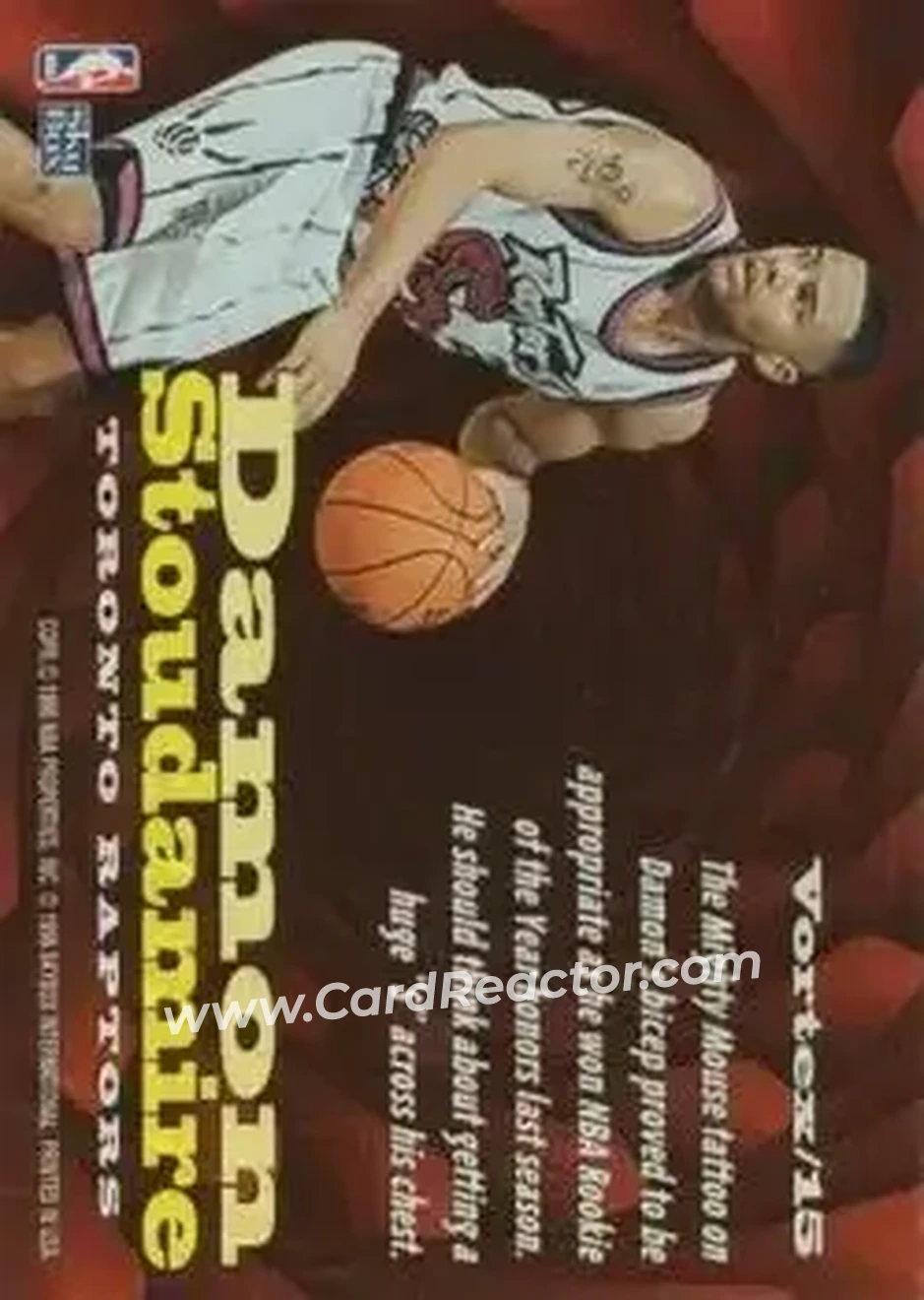 1996-97 SkyBox Z-Force - Vortex #Vortex/15 - Damon Stoudamire - Toronto Raptors - Back