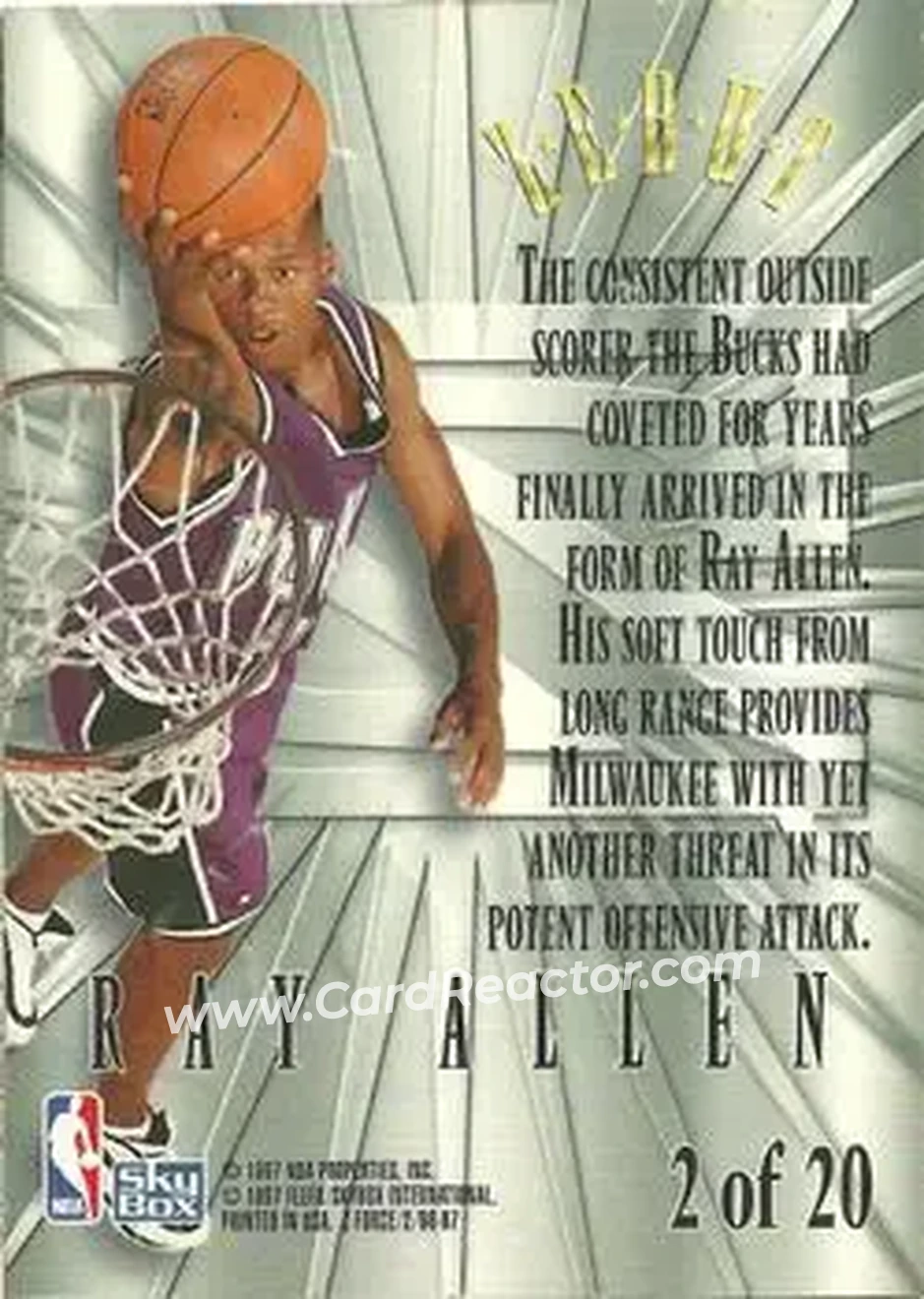 1996-97 SkyBox Z-Force - Zebut #2 - Ray Allen - Milwaukee Bucks - Back