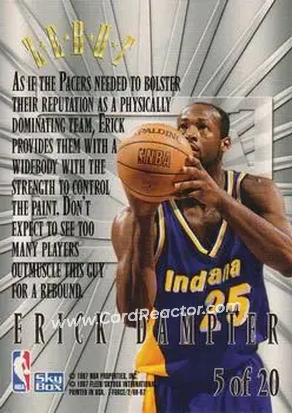 1996-97 SkyBox Z-Force - Zebut #5 - Erick Dampier - Indiana Pacers - Back