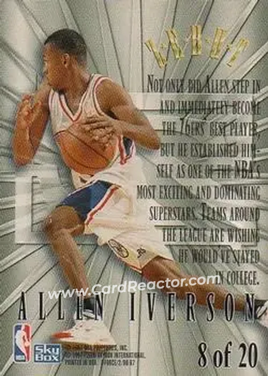1996-97 SkyBox Z-Force - Zebut #8 - Allen Iverson - Philadelphia 76ers - Back
