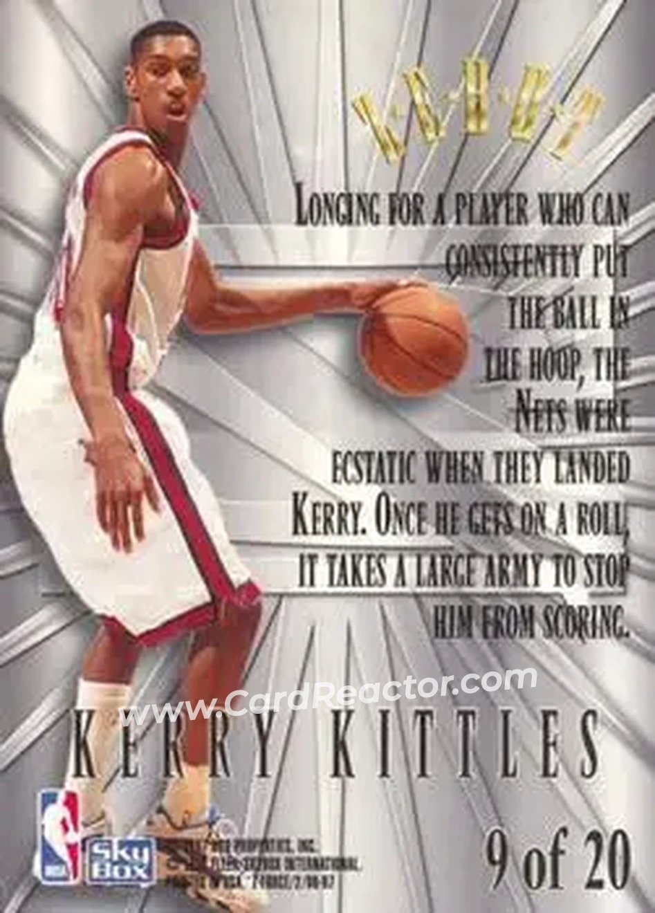 1996-97 SkyBox Z-Force - Zebut #9 - Kerry Kittles - New Jersey Nets - Back 1996-97 SkyBox Z-Force - Zebut #9 - Kerry Kittles - New Jersey Nets - Back