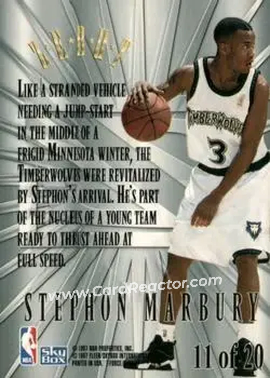 1996-97 SkyBox Z-Force - Zebut #11 - Stephon Marbury - Minnesota Timberwolves - Back