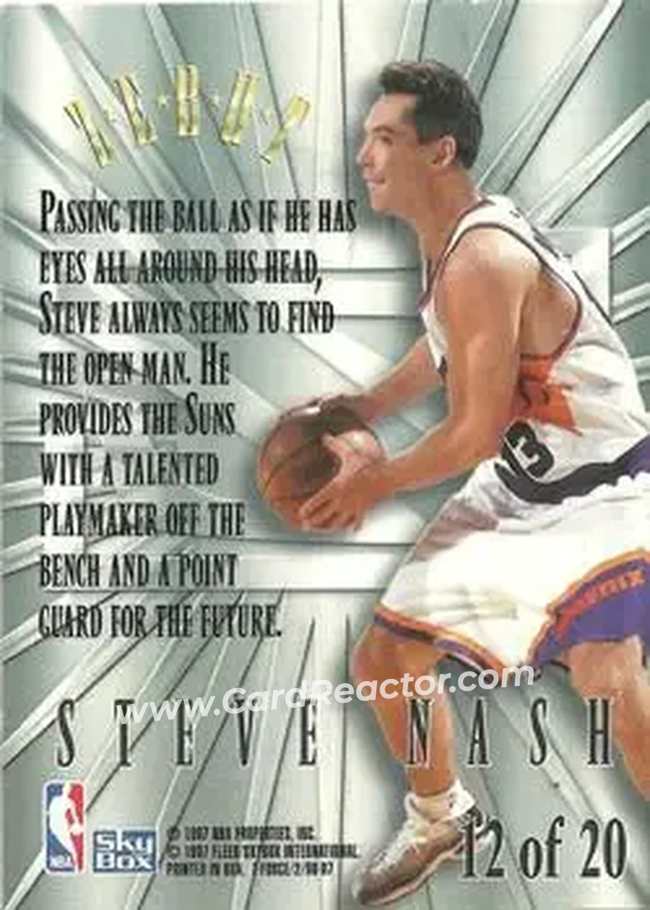 1996-97 SkyBox Z-Force - Zebut #12 - Steve Nash - Phoenix Suns - Back