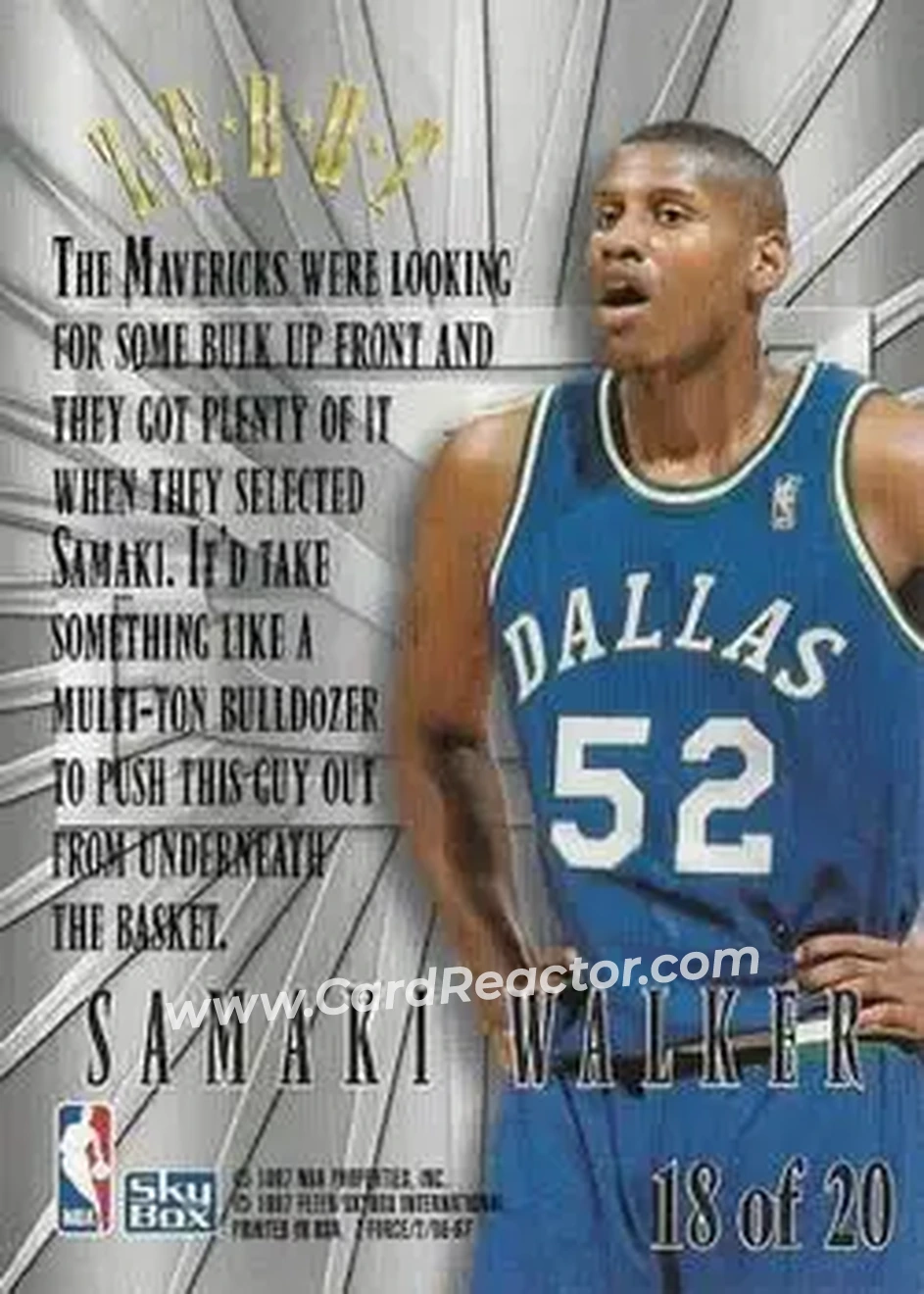 1996-97 SkyBox Z-Force - Zebut #18 - Samaki Walker - Dallas Mavericks - Back