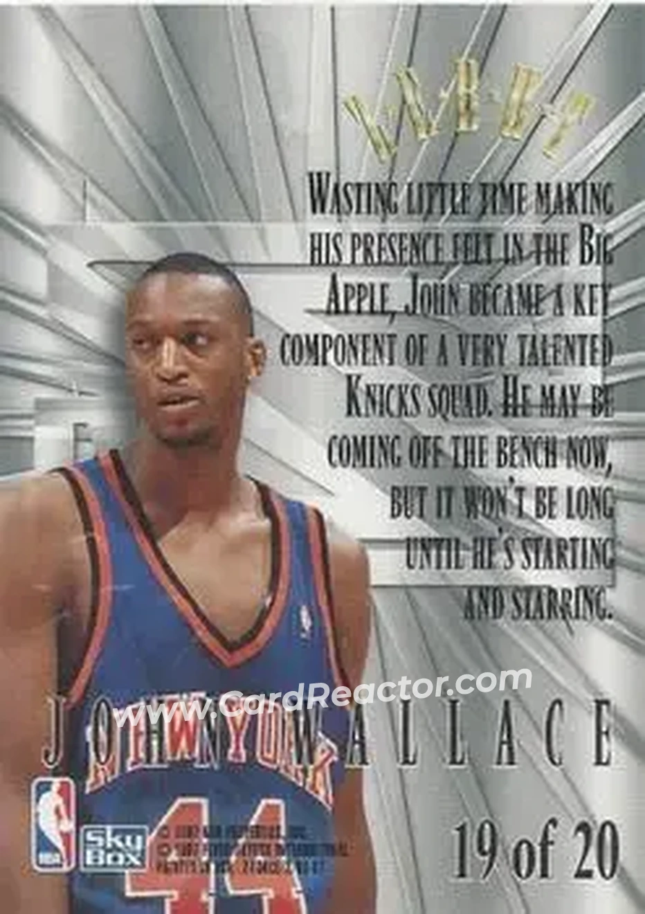 1996-97 SkyBox Z-Force - Zebut #19 - John Wallace - New York Knicks - Back