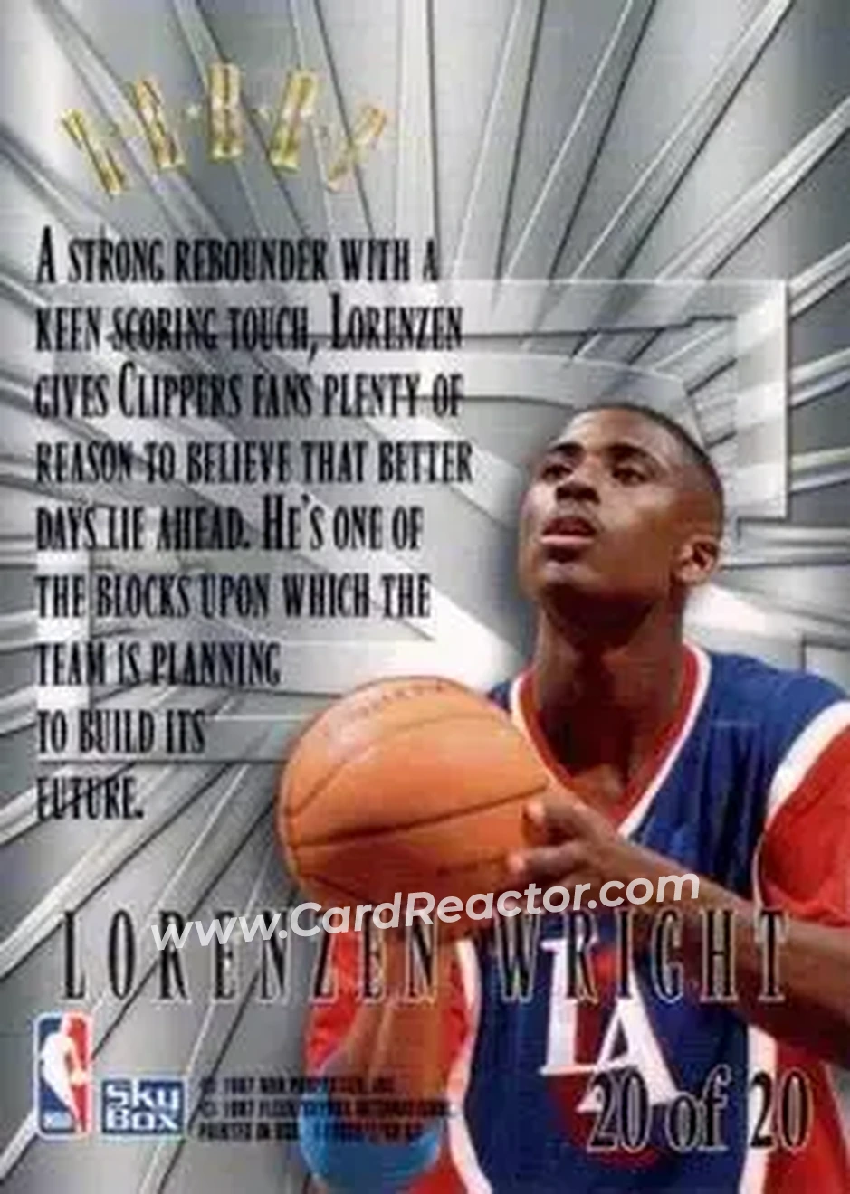 1996-97 SkyBox Z-Force - Zebut #20 - Lorenzen Wright - Los Angeles Clippers - Back