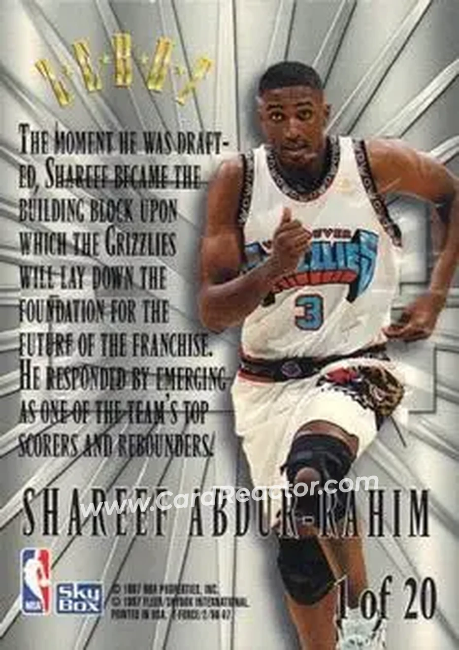 1996-97 SkyBox Z-Force - Zebut Zpeat #1 - Shareef Abdur-Rahim - Vancouver Grizzlies - Back
