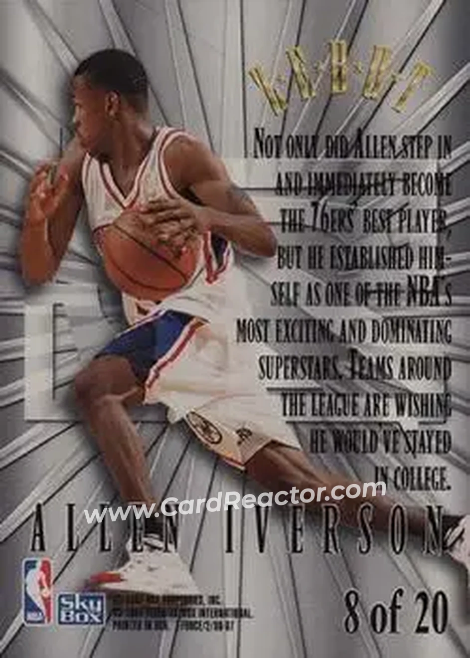 1996-97 SkyBox Z-Force - Zebut Zpeat #8 - Allen Iverson - Philadelphia 76ers - Back