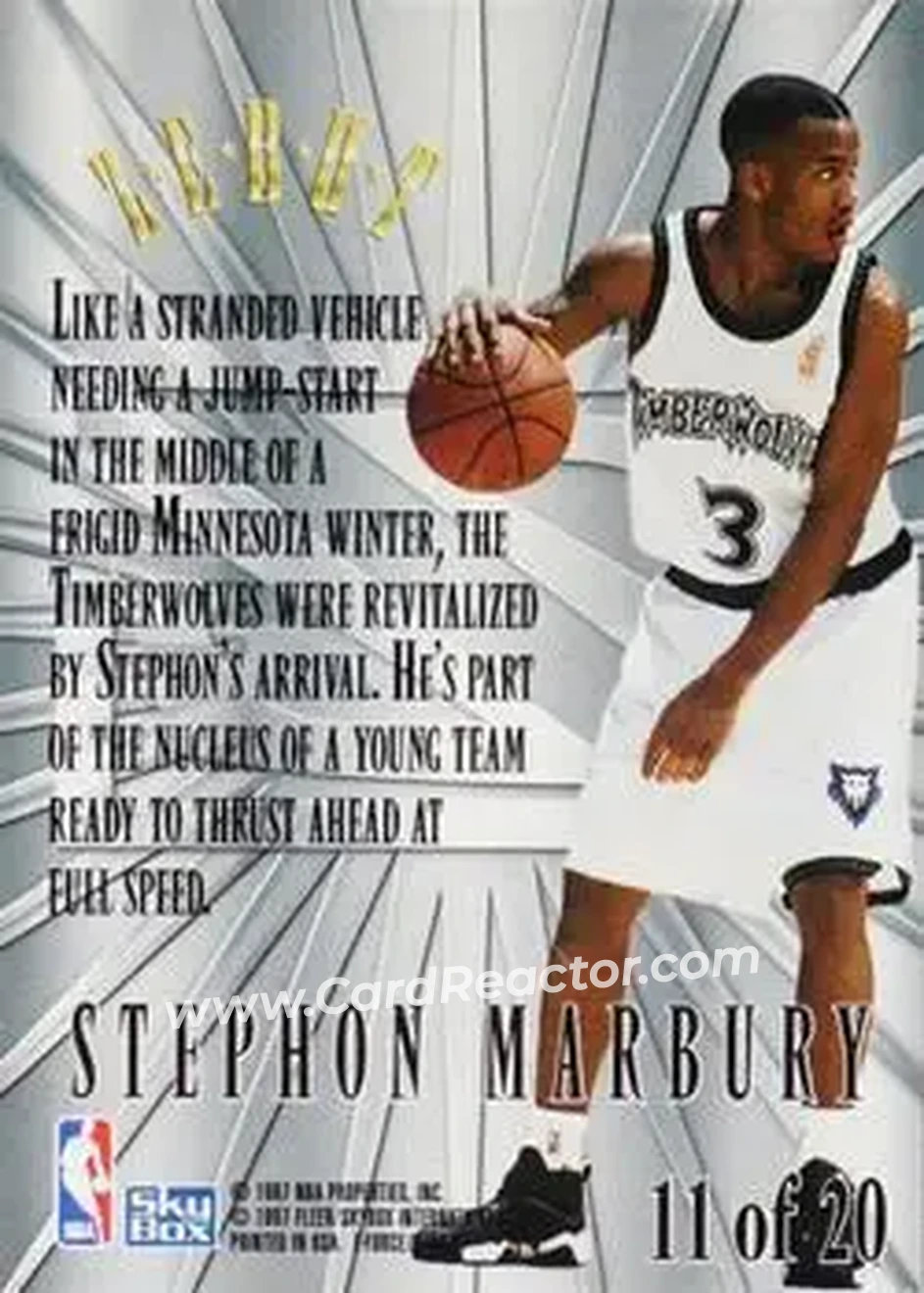 1996-97 SkyBox Z-Force - Zebut Zpeat #11 - Stephon Marbury - Minnesota Timberwolves - Back