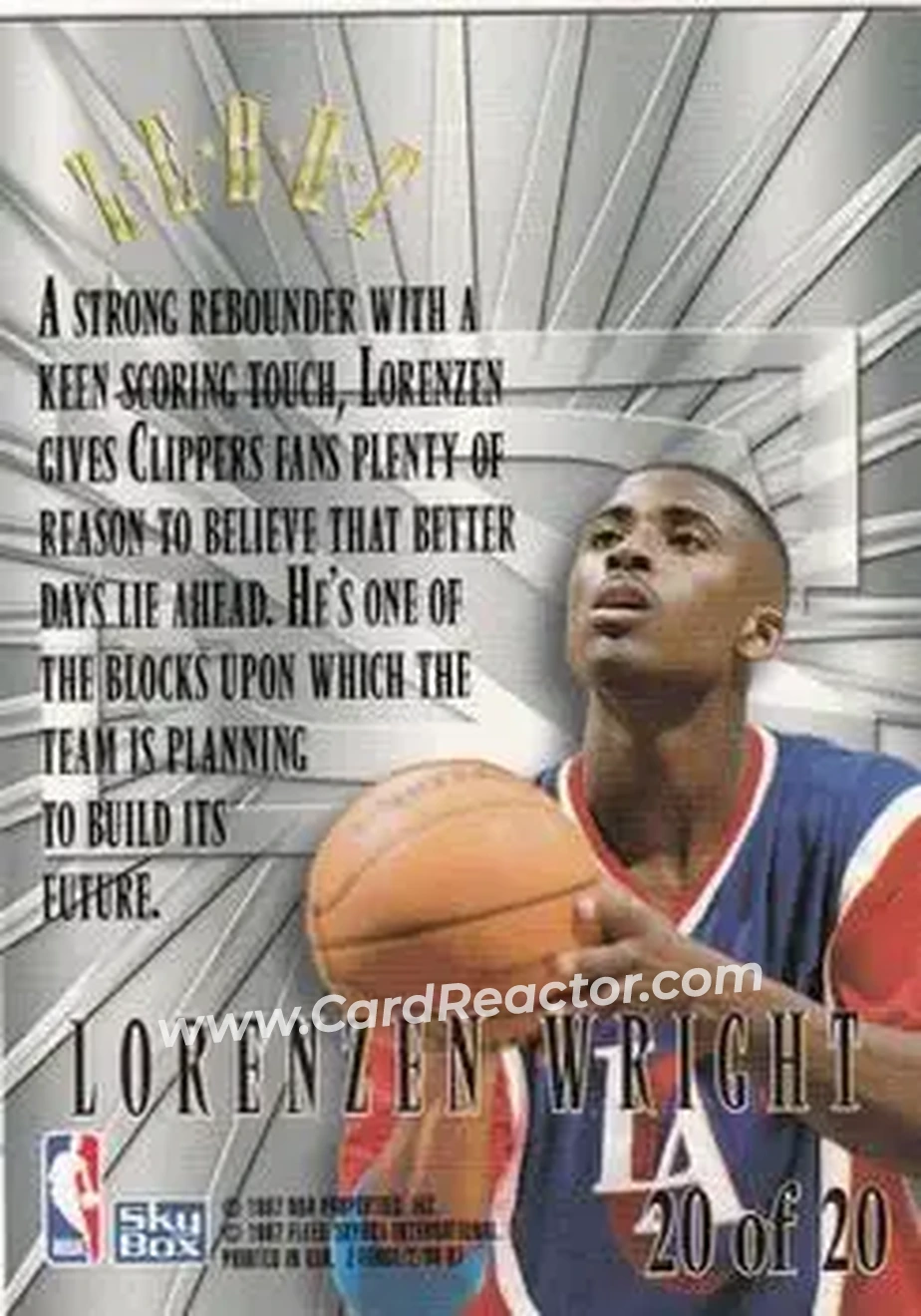 1996-97 SkyBox Z-Force - Zebut Zpeat #20 - Lorenzen Wright - Los Angeles Clippers - Back