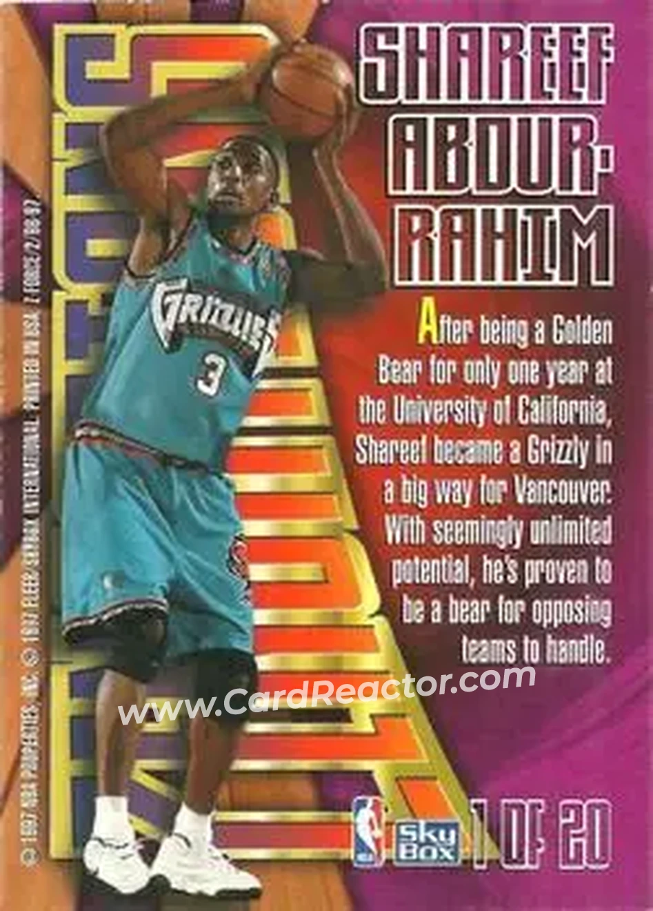 1996-97 SkyBox Z-Force - Zensations #1 - Shareef Abdur-Rahim - Vancouver Grizzlies - Back