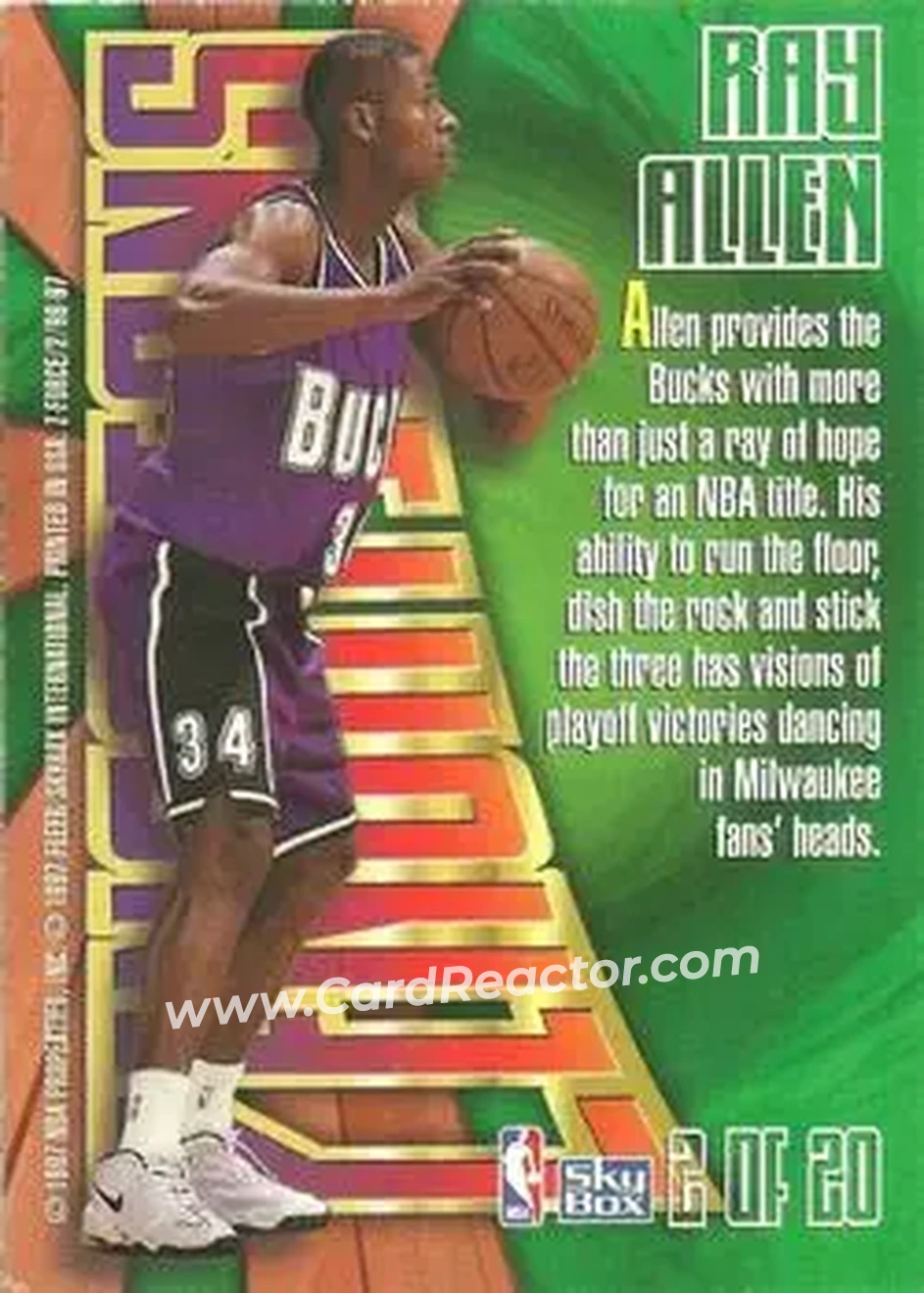 1996-97 SkyBox Z-Force - Zensations #2 - Ray Allen - Milwaukee Bucks - Back