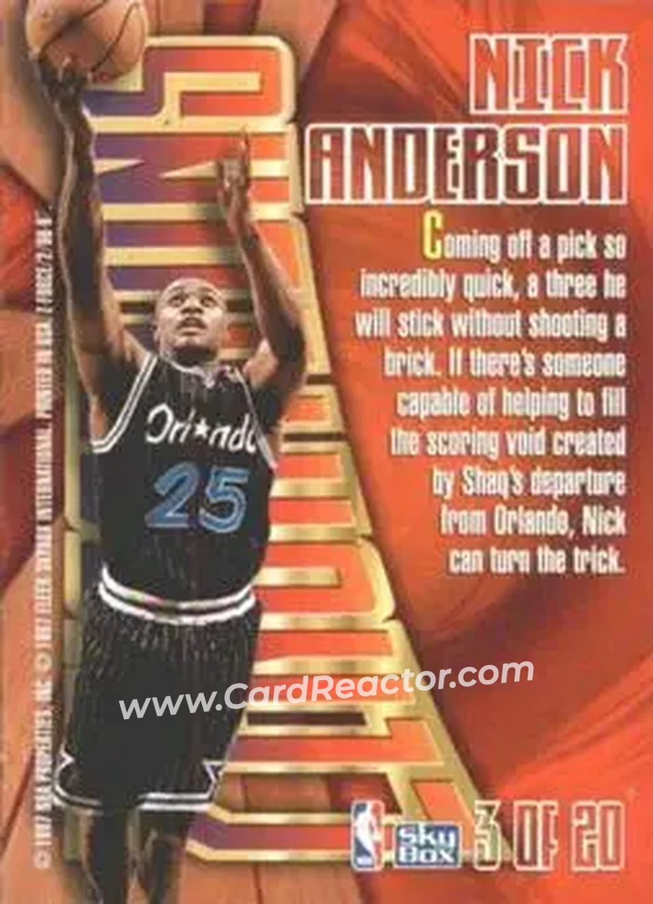 1996-97 SkyBox Z-Force - Zensations #3 - Nick Anderson - Orlando Magic - Back