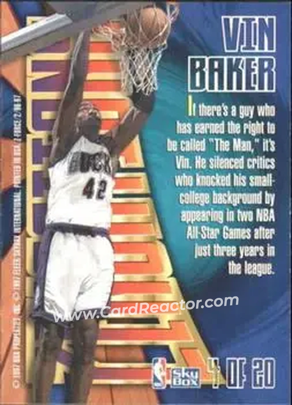 1996-97 SkyBox Z-Force - Zensations #4 - Vin Baker - Milwaukee Bucks - Back
