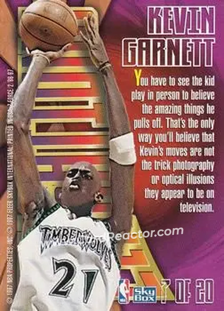 1996-97 SkyBox Z-Force - Zensations #7 - Kevin Garnett - Minnesota Timberwolves - Back